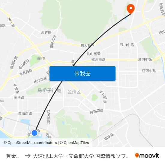 黄金海岸 to 大連理工大学・立命館大学 国際情報ソフトウェア学部 map