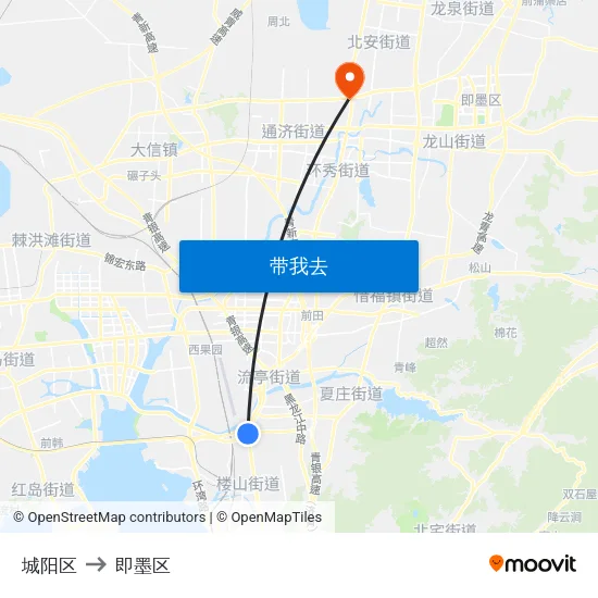 城阳区 to 即墨区 map