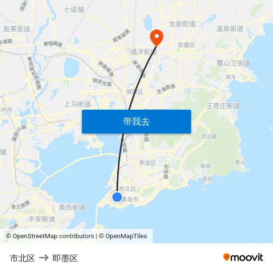 市北区 to 即墨区 map