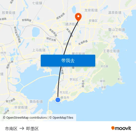 市南区 to 即墨区 map