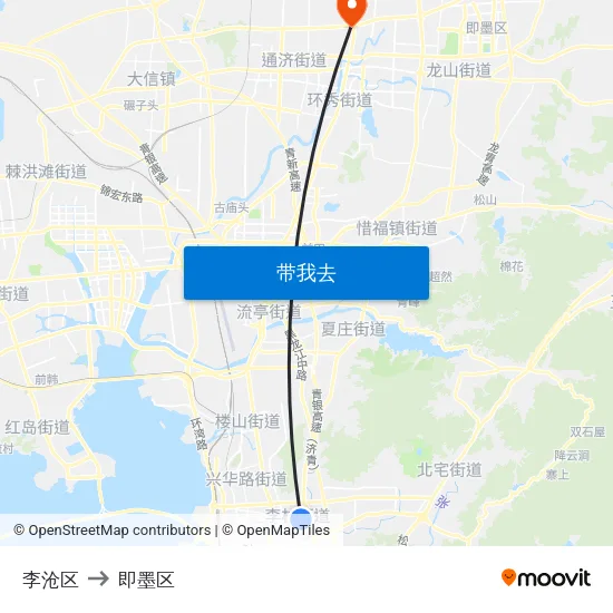 李沧区 to 即墨区 map