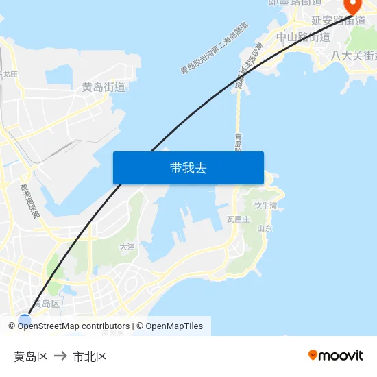 黄岛区 to 市北区 map