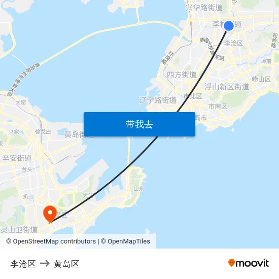 李沧区 to 黄岛区 map
