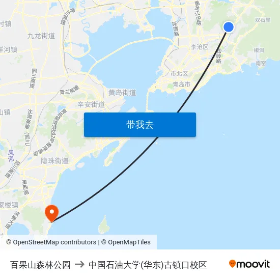 百果山森林公园 to 中国石油大学(华东)古镇口校区 map