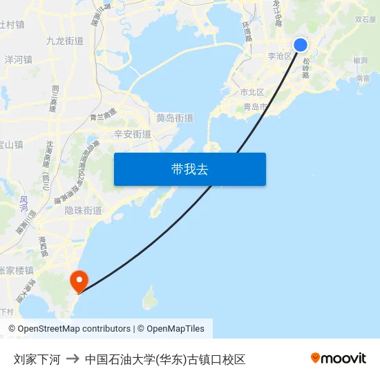 刘家下河 to 中国石油大学(华东)古镇口校区 map