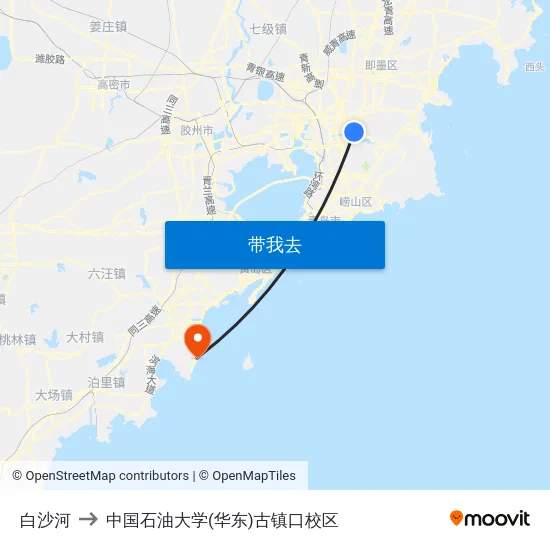 白沙河 to 中国石油大学(华东)古镇口校区 map
