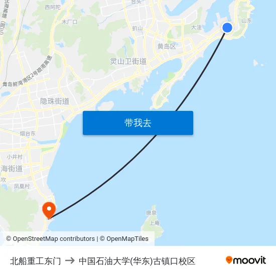 北船重工东门 to 中国石油大学(华东)古镇口校区 map