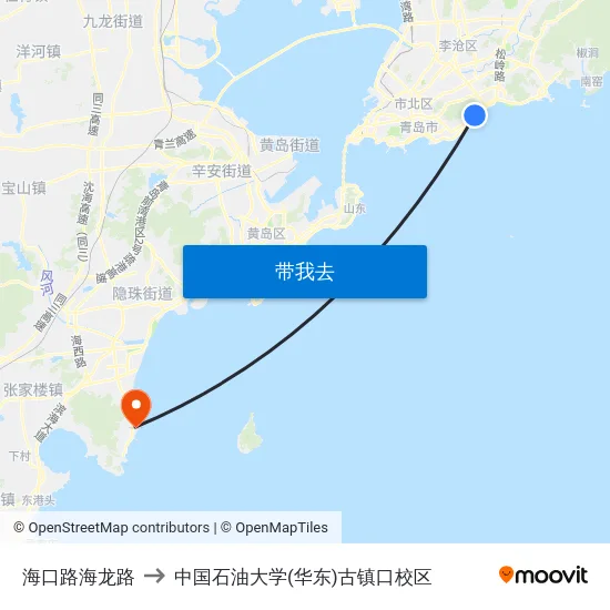 海口路海龙路 to 中国石油大学(华东)古镇口校区 map