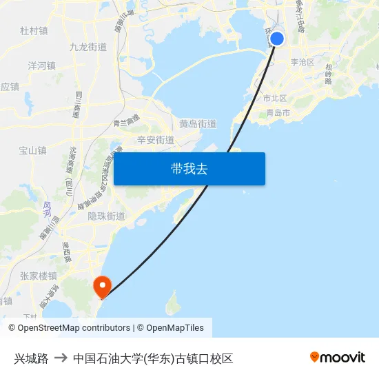 兴城路 to 中国石油大学(华东)古镇口校区 map