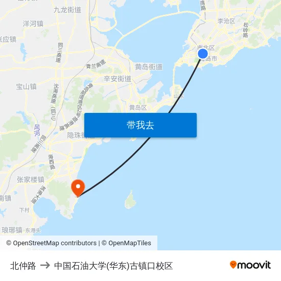 北仲路 to 中国石油大学(华东)古镇口校区 map