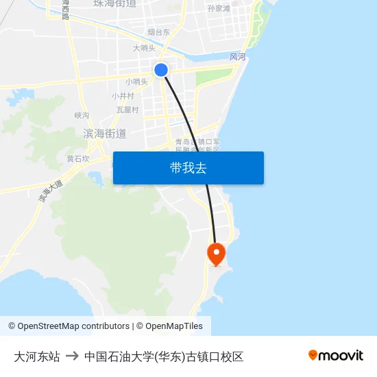 大河东站 to 中国石油大学(华东)古镇口校区 map