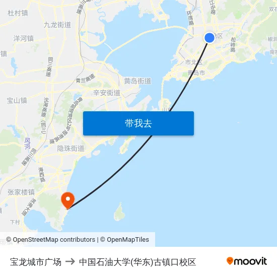 宝龙城市广场 to 中国石油大学(华东)古镇口校区 map