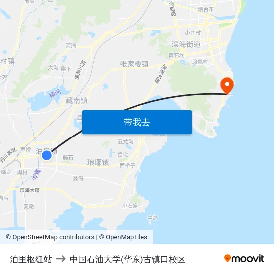 泊里枢纽站 to 中国石油大学(华东)古镇口校区 map
