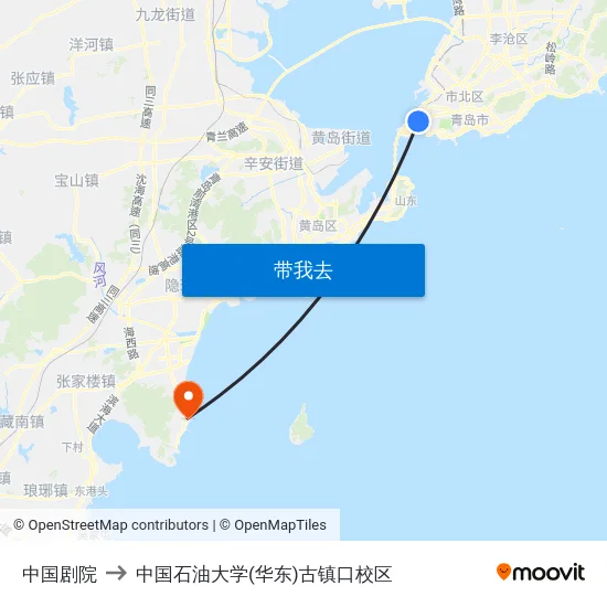 中国剧院 to 中国石油大学(华东)古镇口校区 map