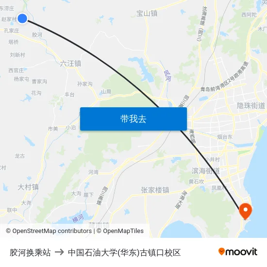 胶河换乘站 to 中国石油大学(华东)古镇口校区 map