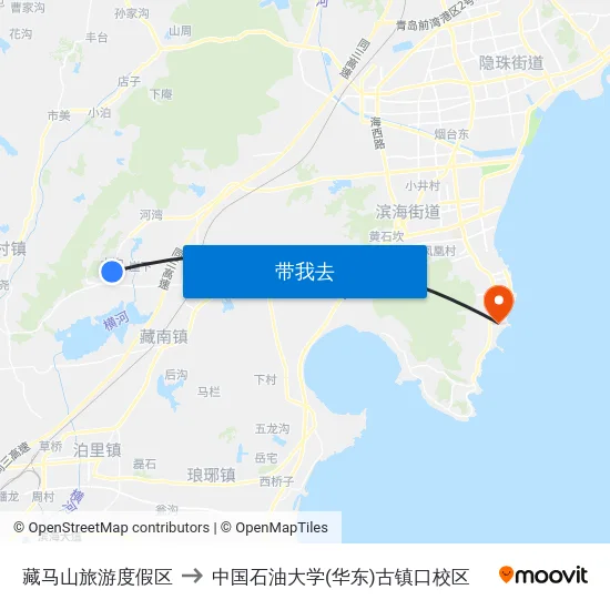 藏马山旅游度假区 to 中国石油大学(华东)古镇口校区 map