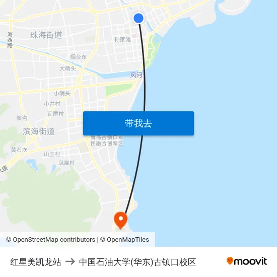红星美凯龙站 to 中国石油大学(华东)古镇口校区 map