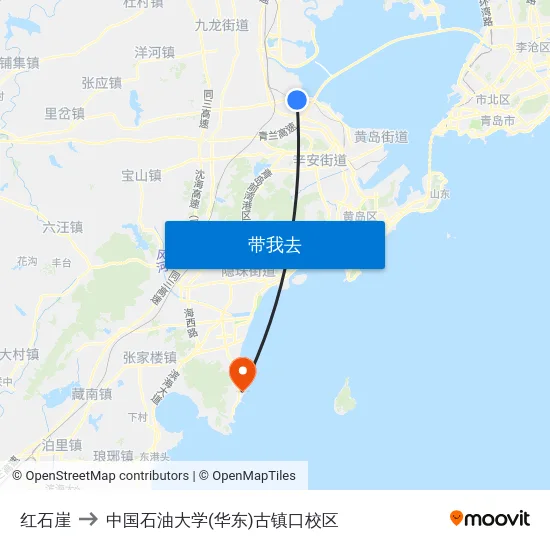 红石崖 to 中国石油大学(华东)古镇口校区 map