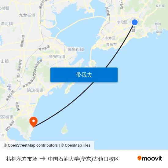 枯桃花卉市场 to 中国石油大学(华东)古镇口校区 map