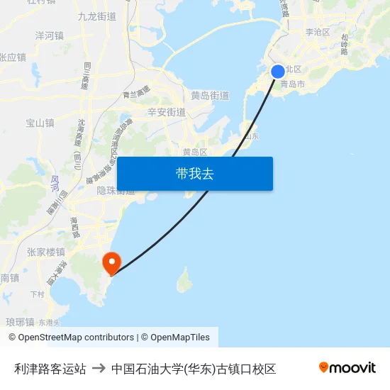 利津路客运站 to 中国石油大学(华东)古镇口校区 map