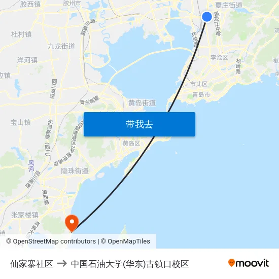 仙家寨社区 to 中国石油大学(华东)古镇口校区 map