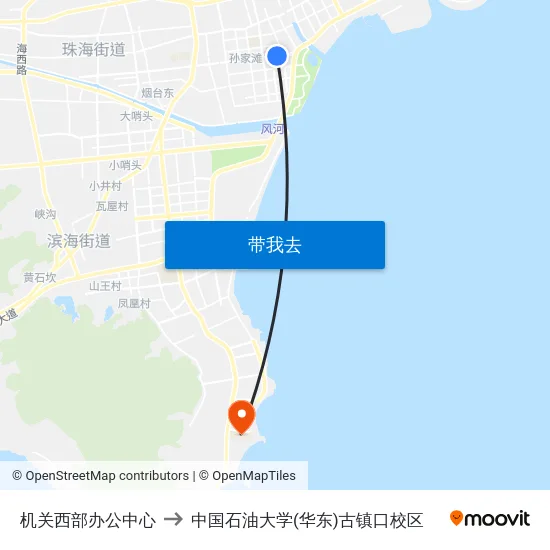 机关西部办公中心 to 中国石油大学(华东)古镇口校区 map