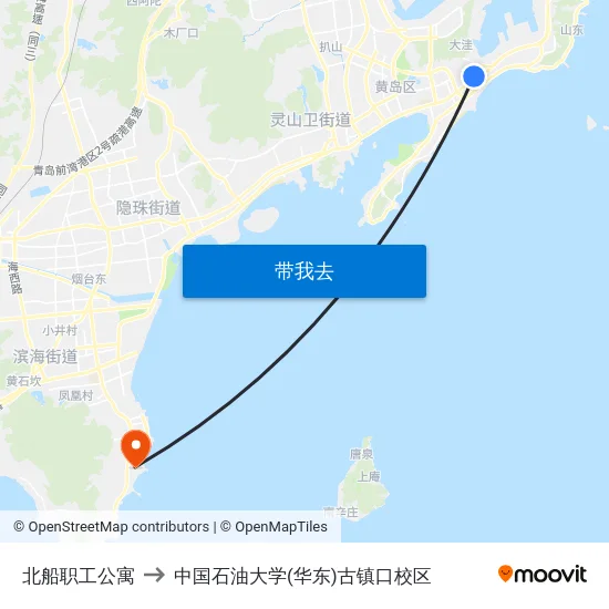 北船职工公寓 to 中国石油大学(华东)古镇口校区 map