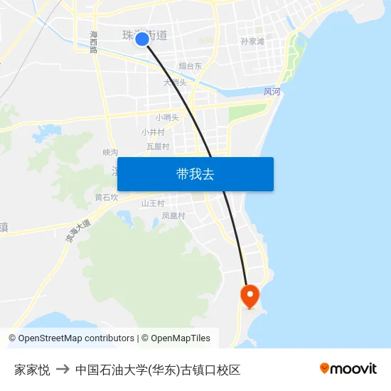 家家悦 to 中国石油大学(华东)古镇口校区 map