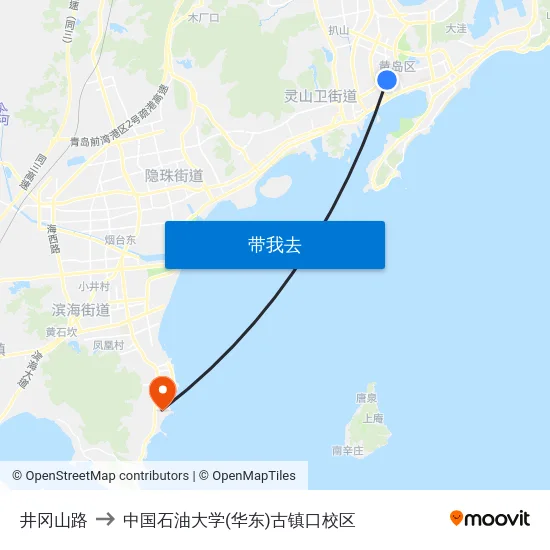井冈山路 to 中国石油大学(华东)古镇口校区 map