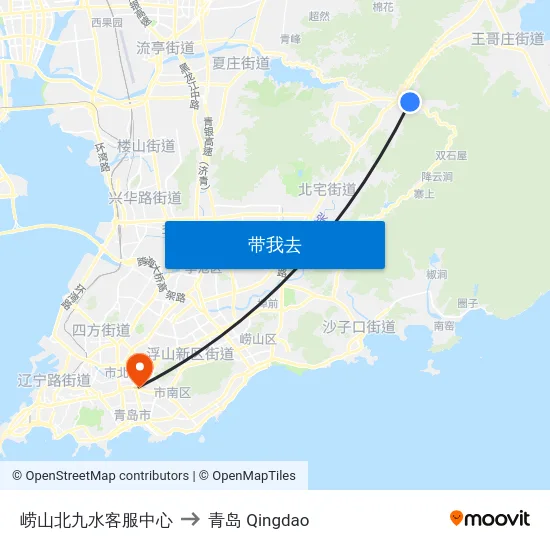 崂山北九水客服中心 to 青岛 Qingdao map