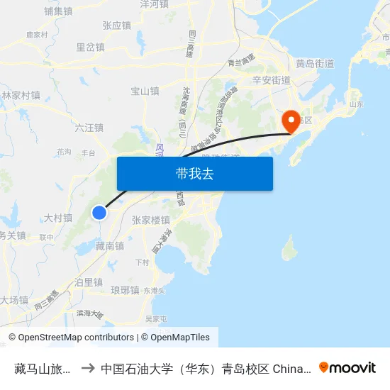 藏马山旅游度假区 to 中国石油大学（华东）青岛校区 China University Of Petroleum map