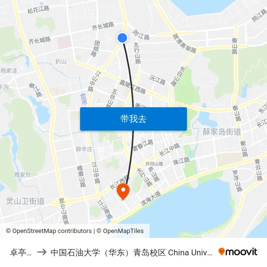 卓亭广场 to 中国石油大学（华东）青岛校区 China University Of Petroleum map