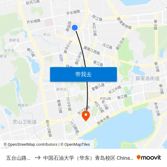 五台山路西于家河 to 中国石油大学（华东）青岛校区 China University Of Petroleum map