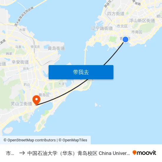 市政府 to 中国石油大学（华东）青岛校区 China University Of Petroleum map