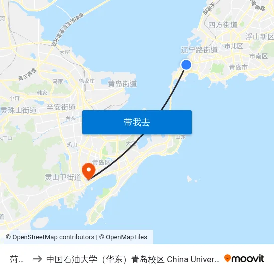 菏泽路 to 中国石油大学（华东）青岛校区 China University Of Petroleum map