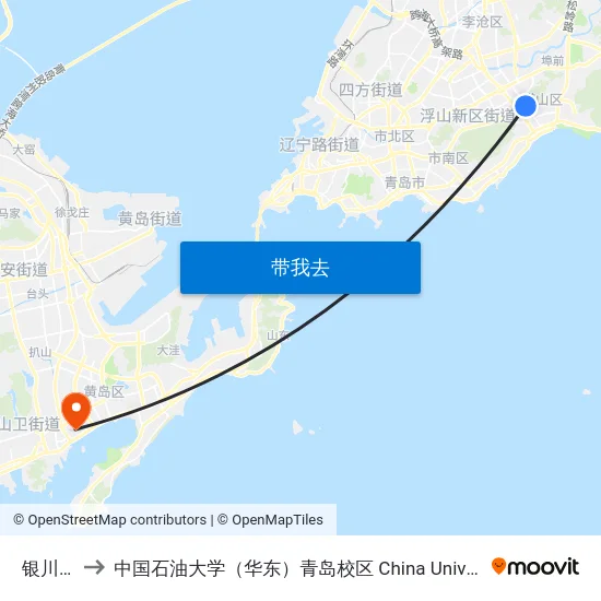 银川东路 to 中国石油大学（华东）青岛校区 China University Of Petroleum map