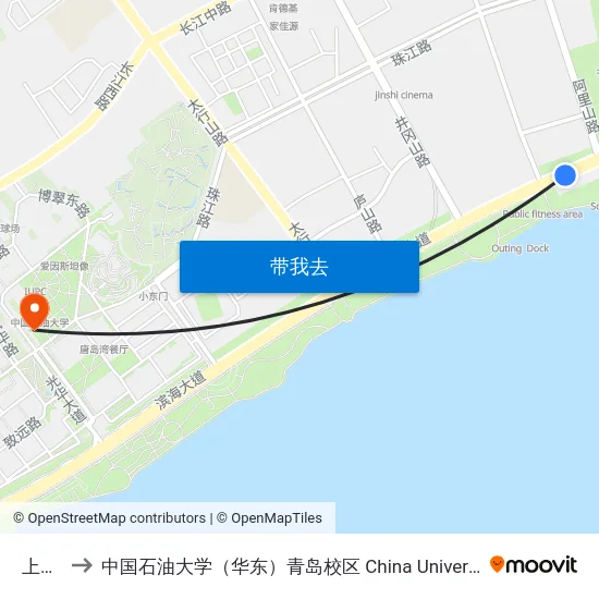 上流汇 to 中国石油大学（华东）青岛校区 China University Of Petroleum map