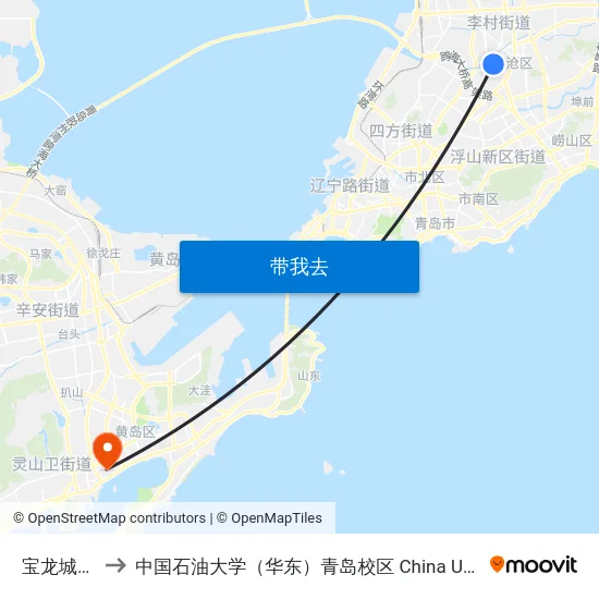 宝龙城市广场 to 中国石油大学（华东）青岛校区 China University Of Petroleum map