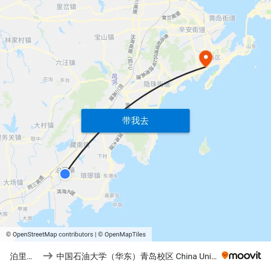泊里枢纽站 to 中国石油大学（华东）青岛校区 China University Of Petroleum map