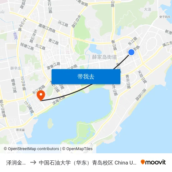 泽润金融广场 to 中国石油大学（华东）青岛校区 China University Of Petroleum map