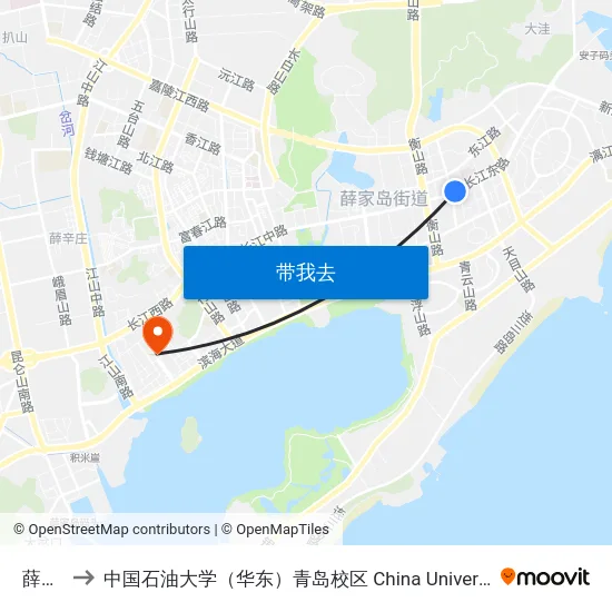 薛家岛 to 中国石油大学（华东）青岛校区 China University Of Petroleum map