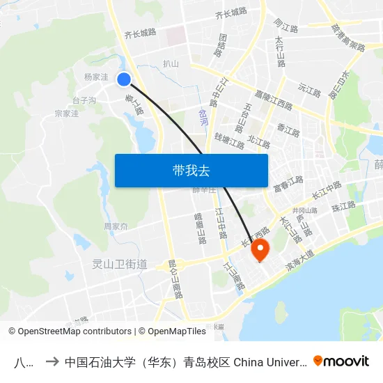 八里庄 to 中国石油大学（华东）青岛校区 China University Of Petroleum map