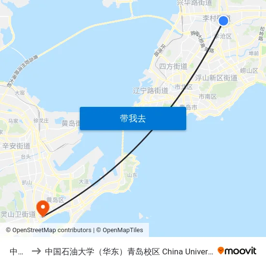 中崂路 to 中国石油大学（华东）青岛校区 China University Of Petroleum map