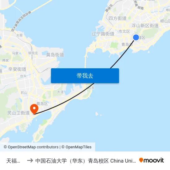 天福苑小区 to 中国石油大学（华东）青岛校区 China University Of Petroleum map