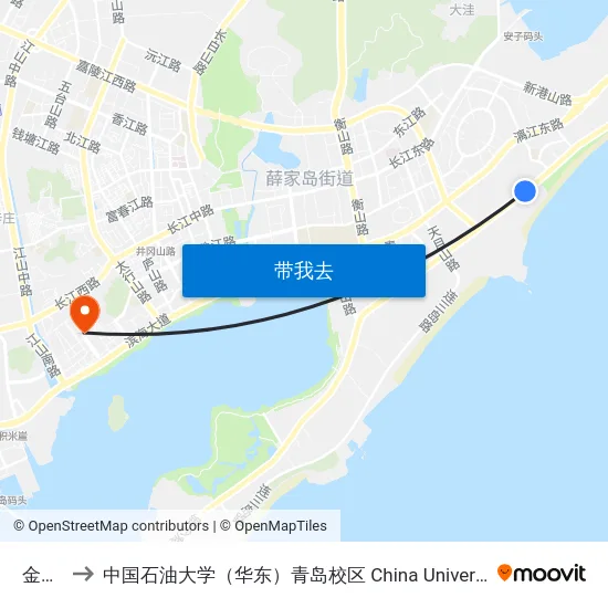 金沙滩 to 中国石油大学（华东）青岛校区 China University Of Petroleum map