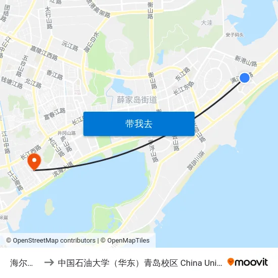 海尔山海湾 to 中国石油大学（华东）青岛校区 China University Of Petroleum map