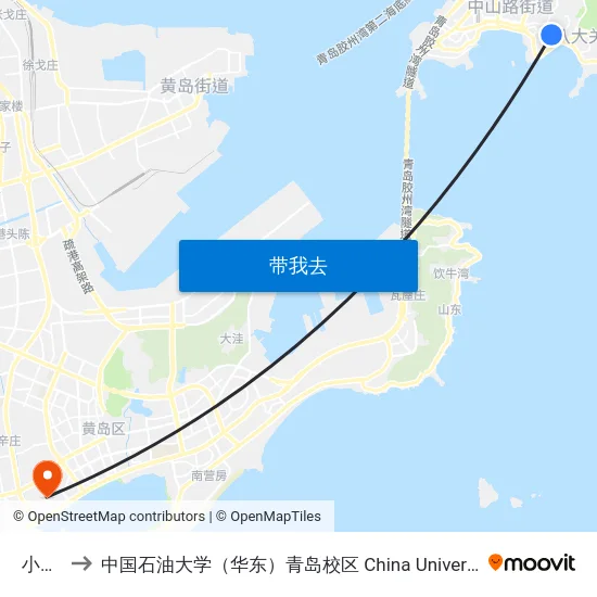 小鱼山 to 中国石油大学（华东）青岛校区 China University Of Petroleum map