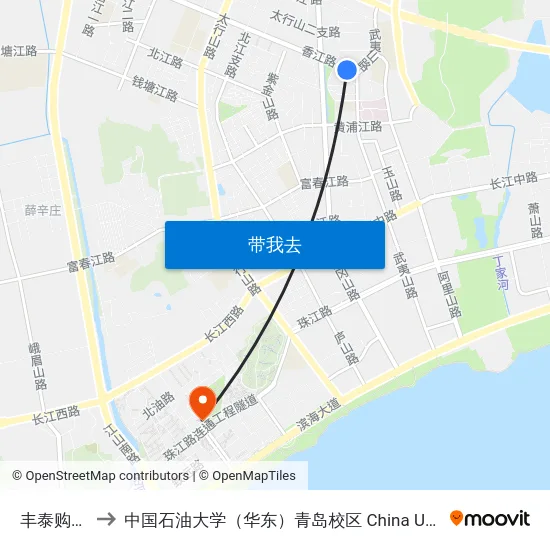 丰泰购物广场 to 中国石油大学（华东）青岛校区 China University Of Petroleum map
