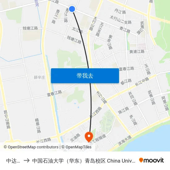 中达化纤 to 中国石油大学（华东）青岛校区 China University Of Petroleum map