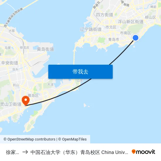 徐家麦岛 to 中国石油大学（华东）青岛校区 China University Of Petroleum map